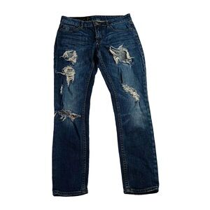 Distressed Armani Exchange A|X Cropped Skinny Dark Wash